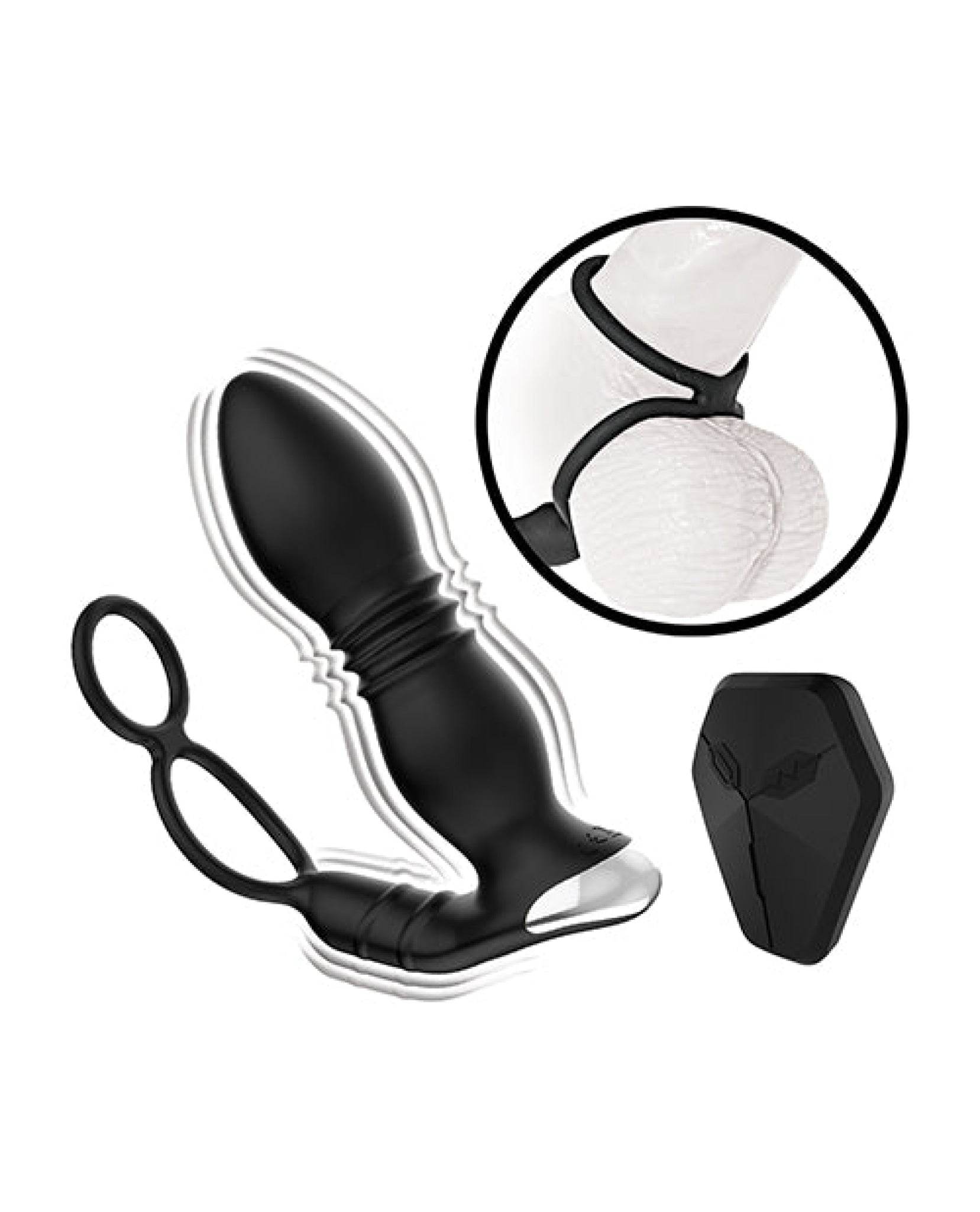 Ass-station Remote Prostate Power Plug w/Cock & Ball Ring - Black - SEX LOVE DOLLS