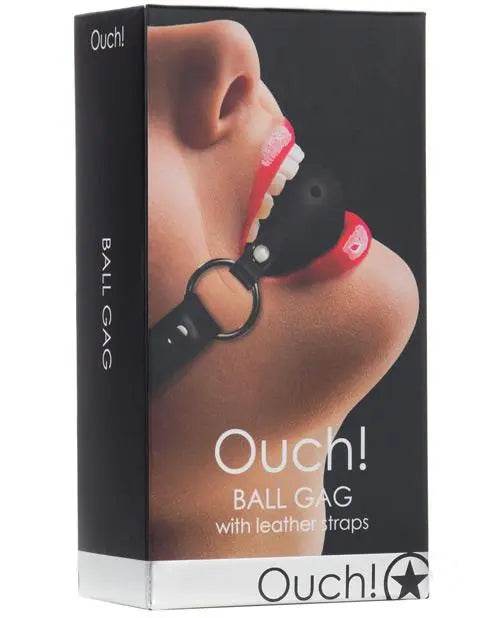 Shots Ouch Ball Gag W-leather Straps - Black - SEX LOVE DOLLS