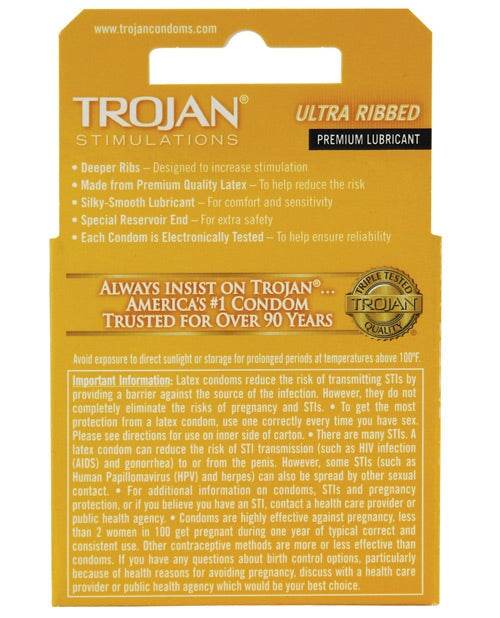 Trojan Ribbed Condoms - Box Of 3 - SEX LOVE DOLLS
